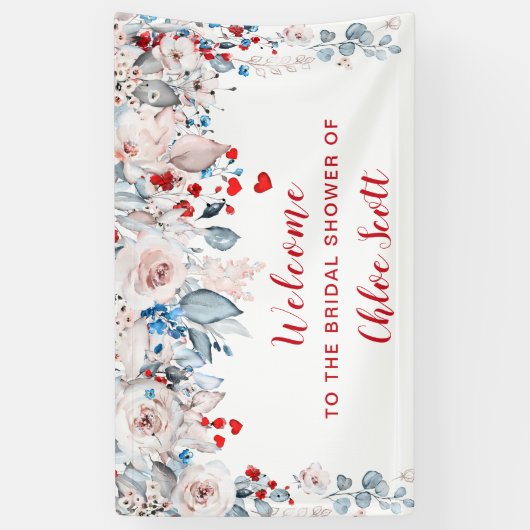 Blush Roze en Rode Bloemen Vrijgezellenfeest Welko Spandoek (Verticaal)