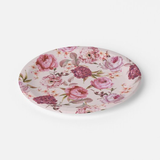 Blush Roze en rode Waterverf Florenz Rozen Papieren Bordje (Gekanteld)