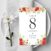 Blush roze en rood bloemenelegante bruiloft kaart