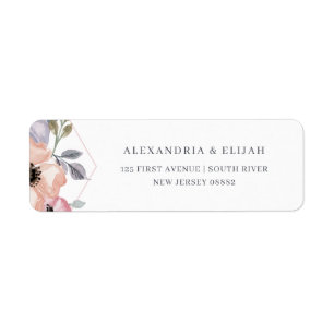 Blush Roze en Roos Geometrische Floral Bruiloft Etiket