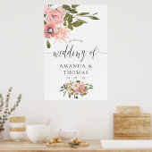 Blush roze en Roos Gold Floral Weddenschap Welkom Poster (Keuken)
