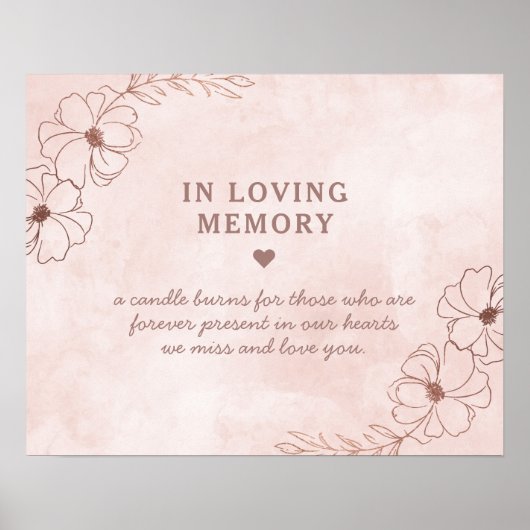 Blush roze en Roos Gold Foil in Loving Memory Sign Poster (Voorkant)
