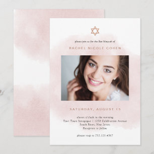 Blush roze en Roos Gold Foto van Bat Mitzvah Kaart