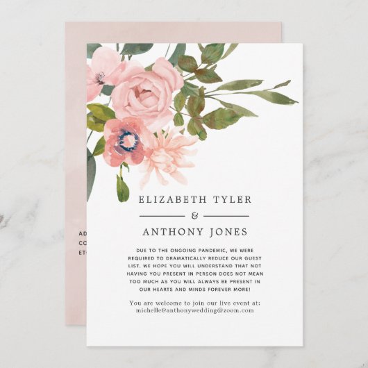 Blush Roze en Roze Gouden Bloemisterij Gereduceerd Aankondiging (Voorkant / Achterkant)