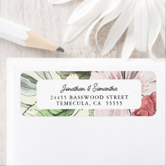 Blush Roze en Sage Herfst Bloemen Etiket