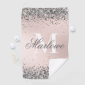 Blush roze en Silver Glitter Monogram Golfhanddoek (Insitu)
