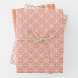 Blush Roze en Sinaasappel Set van Floral Wrapping Inpakpapier Vel