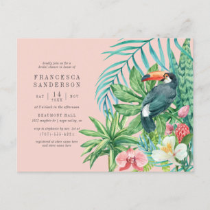 Blush roze en tropische bladeren Modern Vrijgezell Uitnodiging Briefkaart