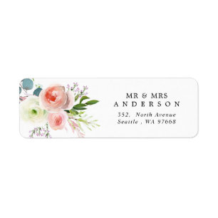 Blush Roze en White Floral Return Address Label