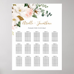 Blush roze en White Floral Wedding Seating Chart Poster