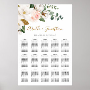 Blush roze en White Floral Wedding Seating Chart Poster