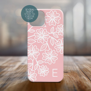 Blush roze en White Line Drawing Floral Pattern Case-Mate iPhone 14 Hoesje