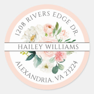 Blush Roze en Wit Boeket retouradres Ronde Sticker