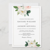 Blush Roze en Wit Elegant Bloemen Bruiloft Kaart (Voorkant)