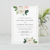 Blush Roze en Wit Elegant Bloemen Bruiloft Kaart (Staand voorkant)