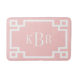 Blush Roze en Wit Grieks Key Custom Monogram Badmat