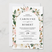Blush Roze en Wit Magnolia Arch Bruiloft Kaart (Voorkant)