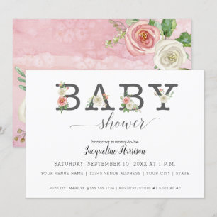 Blush roze en witte bloemen Meisje Baby shower Kaart