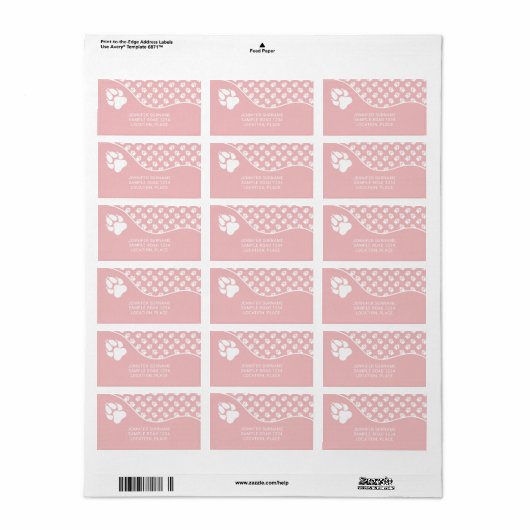 Blush roze en witte paden met aangepaste tekst etiket (Full Sheet)