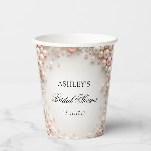 Blush roze en witte parels Vrijgezellenfeest Papieren Bekers (Voorkant)