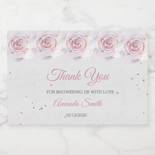 Blush Roze en Zilveren Waterverf Mini Sparkling Wijnetiket (Enkel label)