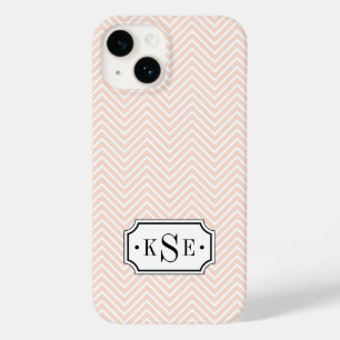 Blush Roze en Zwart Elegant Chevron Monogram Case-Mate iPhone 14 Hoesje