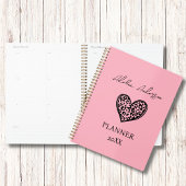 Blush Roze en Zwart Luipaard Patroon Hart Planner