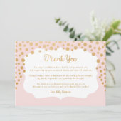 Blush roze faux gouden baby shower dank u bedankkaart (Staand voorkant)