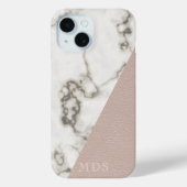 Blush Roze Faux Leer Modern Marmer Monogram Case-Mate iPhone Case (Achterkant)