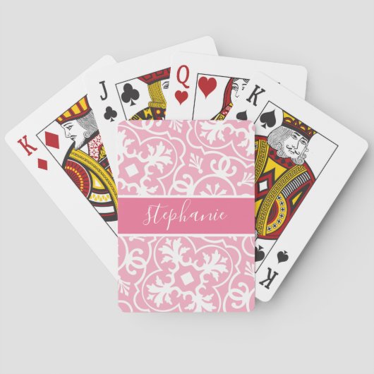 Blush roze feminine geometric Pattern Script Name Pokerkaarten (Achterkant)
