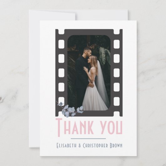 Blush roze film voegt foto's toe als bruiloft bedankkaart (Voorkant)