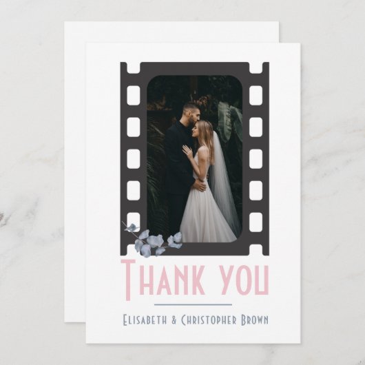 Blush roze film voegt foto's toe als bruiloft bedankkaart (Voorkant / Achterkant)