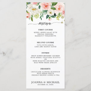 Blush roze flessen Moderne botanische bruiloft Menu