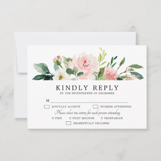 Blush roze flessen Moderne botanische bruiloft RSVP Kaartje (Voorkant)