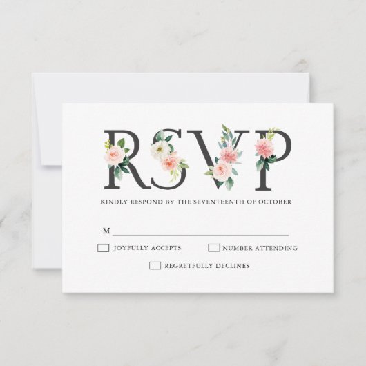 Blush roze flessen Moderne botanische bruiloft RSVP Kaartje (Voorkant)