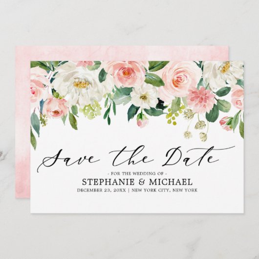 Blush roze flessen Moderne botanische bruiloft Save The Date (Voorkant / Achterkant)