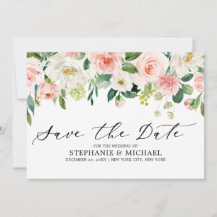 Blush roze flessen Moderne botanische bruiloft Save The Date