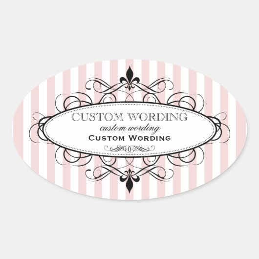  Blush Roze Fleur de Lis Franse Custom Ovale Sticker (Voorkant)