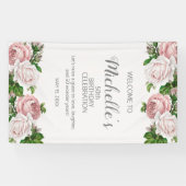 Blush Roze  Flora 50ste Verjaardag Welkom Spandoek (Horizontaal)
