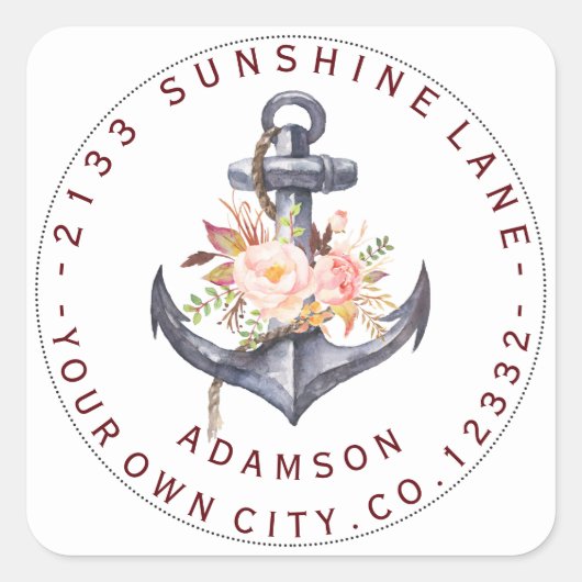 Blush Roze Floral Anchor Circular Address Label (Voorkant)