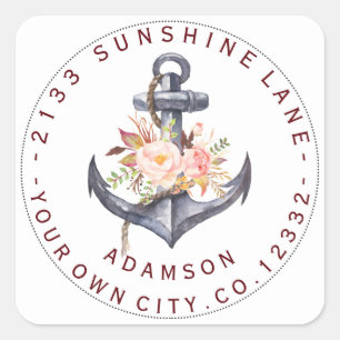 Blush Roze Floral Anchor Circular Address Label