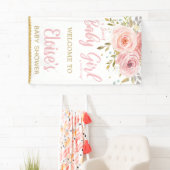 Blush Roze Floral Baby shower Backdrop Welkom Spandoek (Insitu)