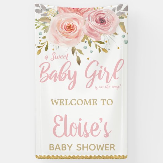 Blush Roze Floral Baby shower Backdrop Welkom Spandoek (Verticaal)