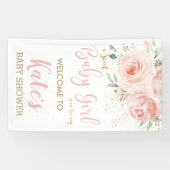 Blush Roze Floral Baby shower Backdrop Welkom Spandoek (Horizontaal)