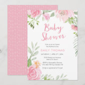 Blush roze floral Baby shower Invitation Kaart (Voorkant / Achterkant)