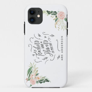 Blush roze floral Bedankt voor je leraar cadeau iPhone 11 Hoesje
