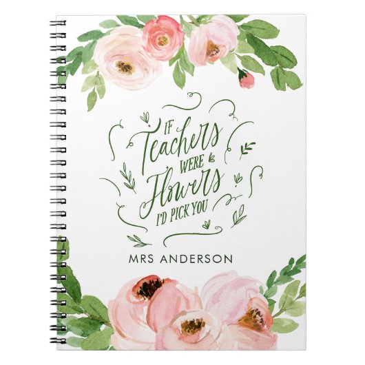 Blush roze floral Bedankt voor je leraar cadeau Notitieboek (Voorkant)