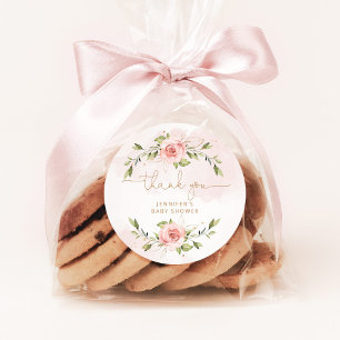 Blush roze floral gold baby shower bedankt ronde sticker