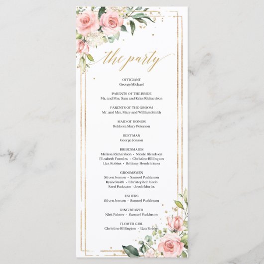 Blush roze floral Gold geometric lijst bruiloft Programma (Achterkant)