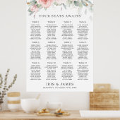 Blush roze Floral Greenery Wedding Seating Chart Poster (Keuken)